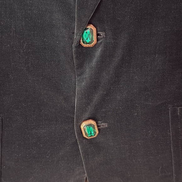 VINTAGE Dark green velvet Blazer with Gold Stud and emerald button accent M/40 - Picture 4 of 6